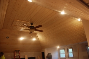 Boxcar siding installed on entire ceiling